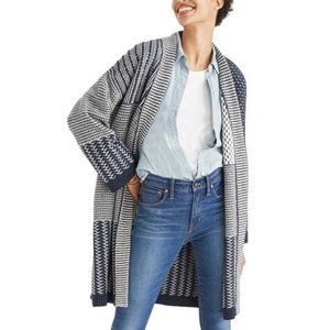 Madewell S Patchwork Collage Cardigan Navy Ivory Merino